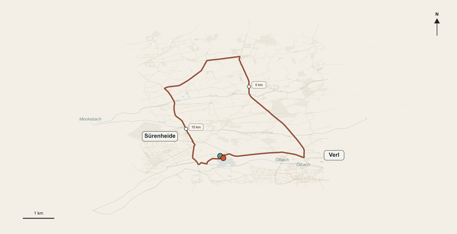 Karte der Laufroute Dauerlauf